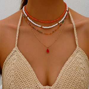  Crystal and tassel pendant boho necklace