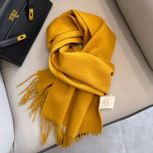 Load image into Gallery viewer, Mustered scarf with tassels winter scarf made from pure wool