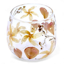 Load image into Gallery viewer, natural inspired candle holder for living room clear glass with pressed flowers 
