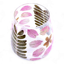 Load image into Gallery viewer, Clear glass vase with pink and green leaf patterns floral glass candle decor for home styling