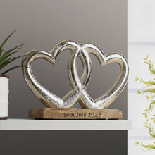 Load image into Gallery viewer, unusual ornaments-personalised free text double heart-&amp;-love-heart-ornament uk-blue heart meaning-yellow heart emoji meaning-black heart meaning-ornaments-stand-love-hearts-ornaments-figurines-statue