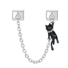 Load image into Gallery viewer, Pair of black cat-themed charm with silver chain compatible with 9mm modular bracelets