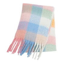 Load image into Gallery viewer, Pastel checkered scarf with fringes rainbow pashmina scarf with tassels