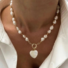Load image into Gallery viewer,  Irregular pearl choker necklace with heart pendant