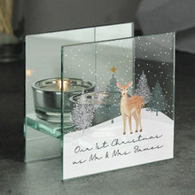 Load image into Gallery viewer, christmas tea candle holder, christmas tealight holder, personalised christmas candle holder, glass deer candle holder, personalised christmas tea light holder