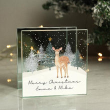 Load image into Gallery viewer, christmas tea candle holder, christmas tealight holder, personalised christmas candle holder, glass deer candle holder, personalised christmas tea light holder