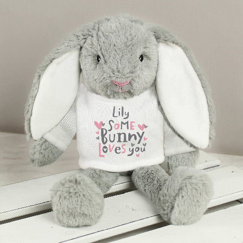 Custom bunny rabbit soft toy with embroidered name