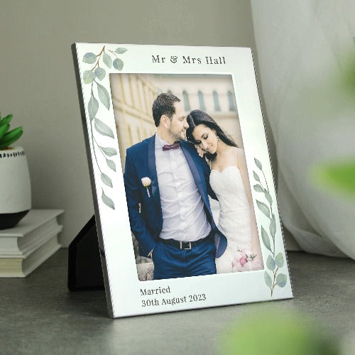 Personalised botanical silver 6x4 photo frame gift for couples