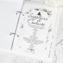 Load image into Gallery viewer, Wedding planning binder with &#39;Suppliers &amp; Contacts&#39; page, bride-to-be wedding planner with name