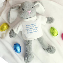 Load image into Gallery viewer, A soft and cuddly personalised bunny plush with pink or blue embroidery, perfect for babies, kids, and special gifts. A heartfelt keepsake for Easter, birthdays, or newborn celebrations!