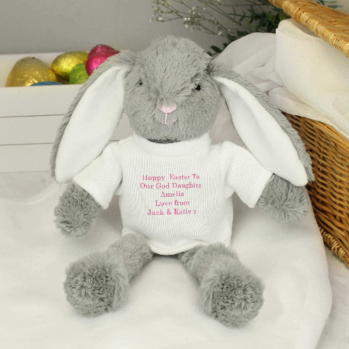 Personalised bunny teddy with pink embroidery for baby girl