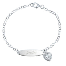 Load image into Gallery viewer, Custom engraved sterling silver bracelet for kids with sparkling cubic zirconia