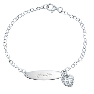 Custom engraved sterling silver bracelet for kids with sparkling cubic zirconia