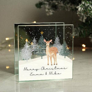 Elegant glass tea light holder with personalised Christmas message