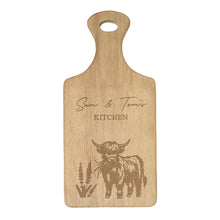 Load image into Gallery viewer, Custom Highland Cow cutting board perfect for country home décor
