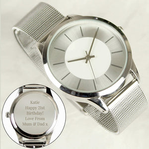Stylish personalised silver mesh watch for everyday wear