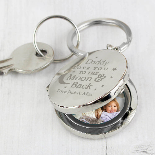 Personalised 'To the Moon and Back' photo keyring with custom picture insert
