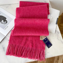 Load image into Gallery viewer, Pink scarf with fringes Solid colour wool scarf for winter outfits