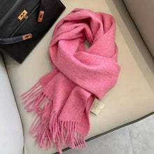 Load image into Gallery viewer, Pink scarf with fringes fashionable wool winter scarf in solid shades