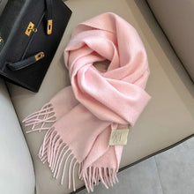 Load image into Gallery viewer, Pink scarf with fringes warm neck scarf for autumn and winter
