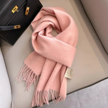 Load image into Gallery viewer, Pink scarf with tassels narrow wool scarf ideal for layering