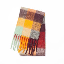 Load image into Gallery viewer, Plaid scarf with colorful checkered pattern  hairy winter shawl for ladies