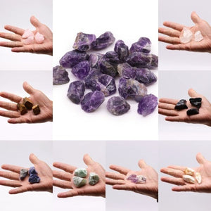  Raw rose quartz and amethyst crystals for chakra healing