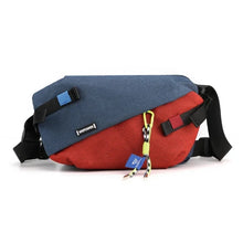 Load image into Gallery viewer, Red and blue waist bag lightweight nylon panelled waist pack design