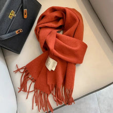 Load image into Gallery viewer, Red scarf with a tag 100% wool unisex scarf for winter warmth