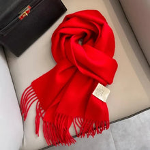 Load image into Gallery viewer, Red scarf with fringes breathable wool scarf for winter comfort