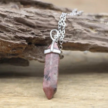 Load image into Gallery viewer, natural-stone-bullet-necklaces-pink-crystal-quartz-bullet-pendants-hexagonal-column-quartz-necklaces-pendants-natural-stone-bullet-pink-crystal-pendant-necklace-bullet-point-crystal