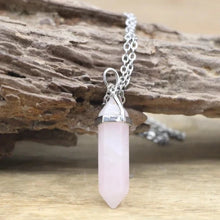 Load image into Gallery viewer, natural-stone-bullet-necklaces-pink-crystal-quartz-bullet-pendants-hexagonal-column-quartz-necklaces-pendants-natural-stone-bullet-pink-crystal-pendant-necklace-bullet-point-crystal