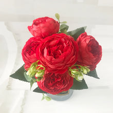 Load image into Gallery viewer, 30cm Rose Pink Silk Peony Artificial Flowers Bouquet 5 Big Head and 4 Bud Cheap Fake Flowers for Home Wedding Decoration indoor