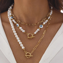 Load image into Gallery viewer, Irregular Pearl Multi-layer Heart Pendant Choker Necklace For Girls