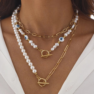 Irregular Pearl Multi-layer Heart Pendant Choker Necklace For Girls