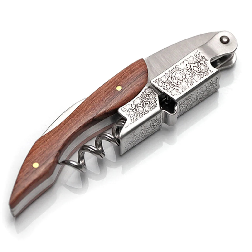 Corkscrew Doubled Hinged Waiters Wine Bottle Opener With Foil Cutter