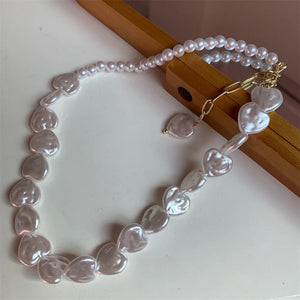 Irregular Pearl Multi-layer Heart Pendant Choker Necklace For Girls