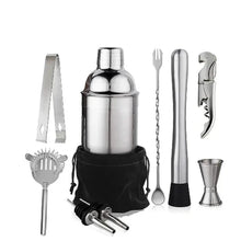 Load image into Gallery viewer, Bartender kit with stainless steel cocktail shaker and bar tools