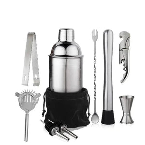 Bartender kit with stainless steel cocktail shaker and bar tools