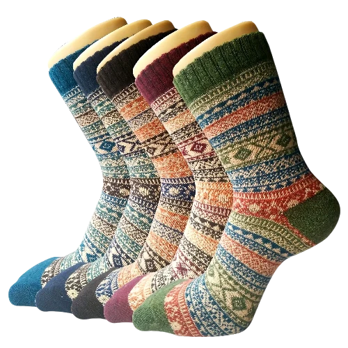 Five pairs of women’s warm winter wool socks in assorted colours