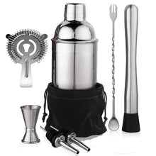 Load image into Gallery viewer, 10-piece cocktail shaker kit with strainer, jigger, and tools