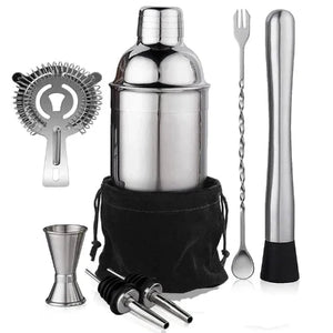 10-piece cocktail shaker kit with strainer, jigger, and tools