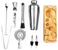 Load image into Gallery viewer,  Elegant bamboo stand holding 10-piece cocktail bar tool set
