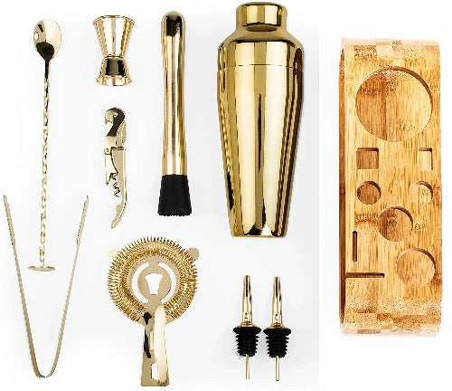  10-Piece Cocktail Bar Set Mixology Kit with Bamboo Stand & Bar Tools
