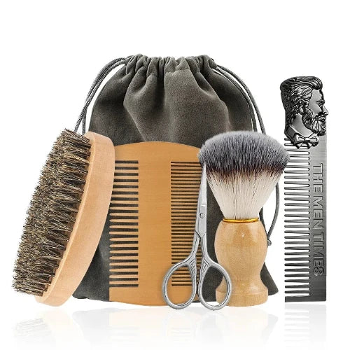 Wooden beard brush kit with gift bag for men
