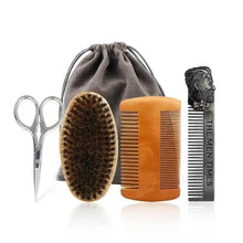 Load image into Gallery viewer, Premium wood beard brush and comb grooming set