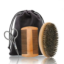 Load image into Gallery viewer,  Soft bristle shaving brush and wooden comb kit