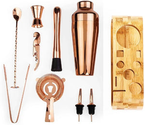 Mixology bartender kit for home bar with shaker, strainer, and tools