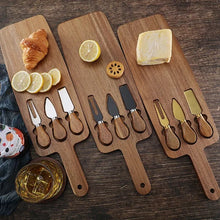 Load image into Gallery viewer,  Wooden cheese board set with stainless steel knives for serving