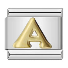 Load image into Gallery viewer, Silver charm with a gold letter 'A' Italian charm stainless steel